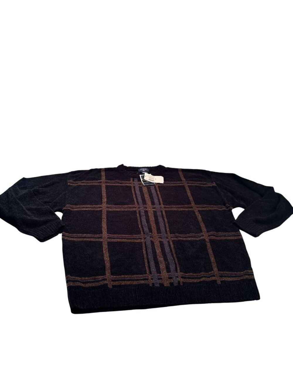 Dockers Crew Neck Sweater Mens Plaid Vintage NWT Ribbed Hem Large Rayon Blend